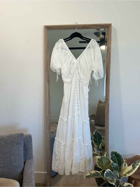 Anthropologie Dresses & Skirts - Anthropologie White Puff-Sleeve Button-Front Maxi Dress